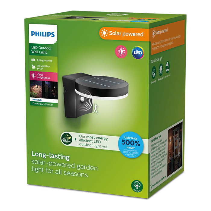 Philips Aplique Solar Mural Redondo Ultraeficiente IP44 1.3W 250 Lm 3000K Luz Cálida Exterior 50.000h