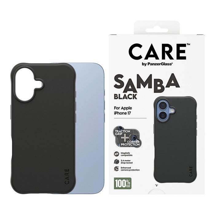 PanzerGlass CARE Samba Black MagSafe Case Funda para iPhone 17, Negro, Resistente a Golpes y Rayones, 2.4m Caída - Original PanzerGlass CARE Samba Black MagSafe Case Funda para iPhone 17, Negro, Resistente a Golpes y Rayones, 2.4m Caída - Original