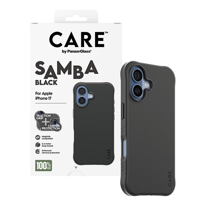 PanzerGlass CARE Samba Black MagSafe Case Funda para iPhone 17, Negro, Resistente a Golpes y Rayones, 2.4m Caída - Original PanzerGlass CARE Samba Black MagSafe Case Funda para iPhone 17, Negro, Resistente a Golpes y Rayones, 2.4m Caída - Original