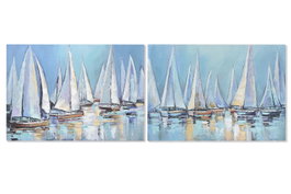 DKD Home Decor Cuadro Atlantico Lienzo Abeto Multicolor Veleros 100 x 70 x 3 cm (4 Unidades)