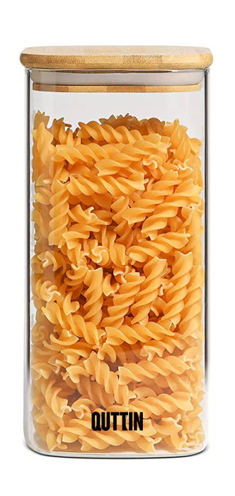 Quttin Tarro Cuadrado de Borosilicato con Tapa de Bambú 10 x 21 cm, 1600 ml (12 Unidades)