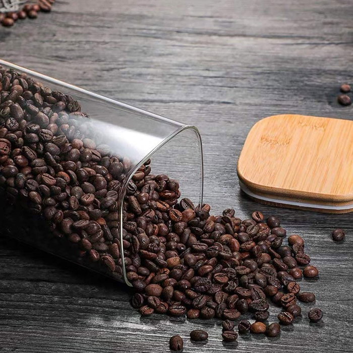 Quttin Tarro Cuadrado de Borosilicato con Tapa de Bambú 10 x 21 cm, 1600 ml (12 Unidades)