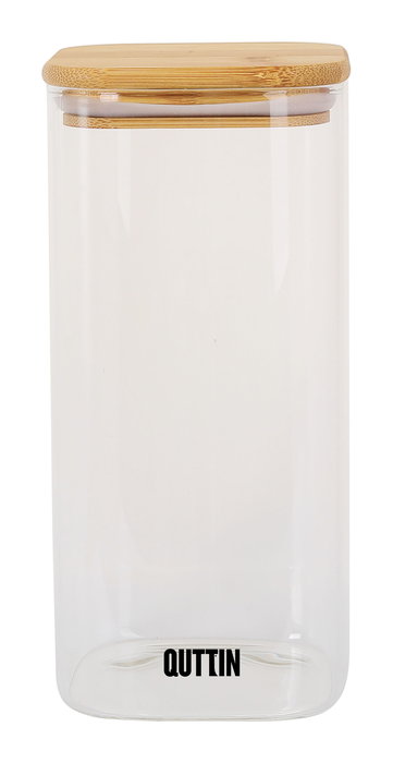 Quttin Tarro Cuadrado de Borosilicato con Tapa de Bambú 10 x 21 cm, 1600 ml (12 Unidades)