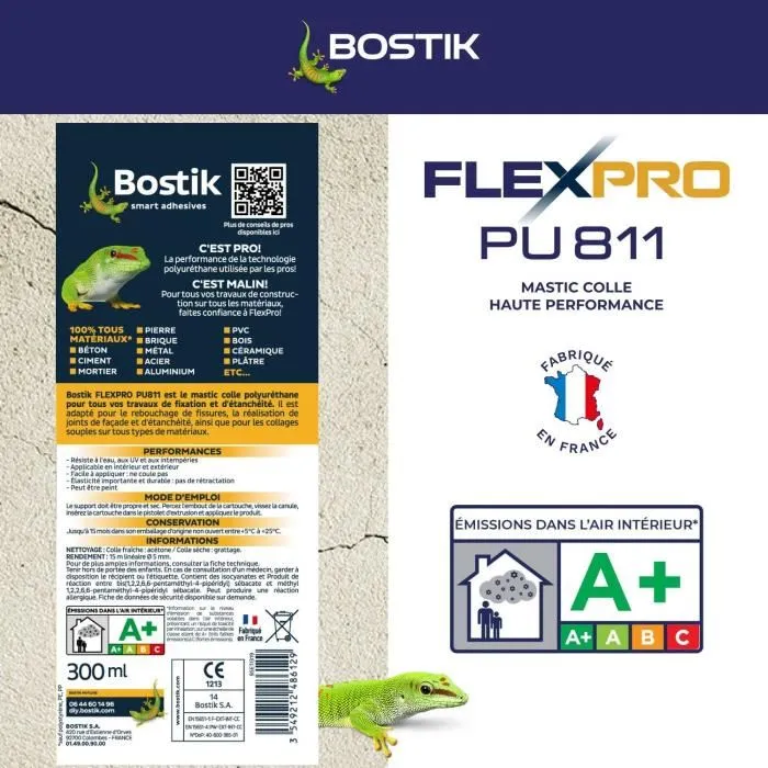 Bostik Sellador/adhesivo PU811 para Todo Tipo de Materiales Interior/exterior Blanco 300 ml