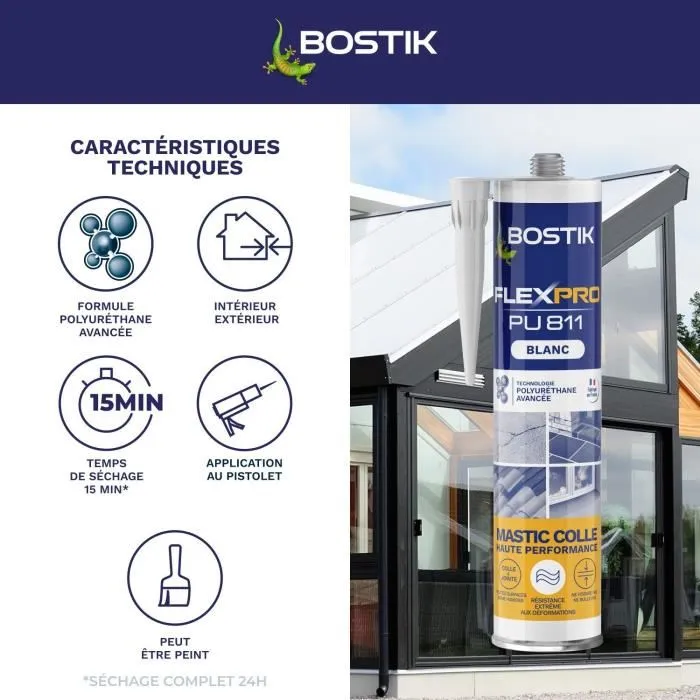 Bostik Sellador/adhesivo PU811 para Todo Tipo de Materiales Interior/exterior Blanco 300 ml