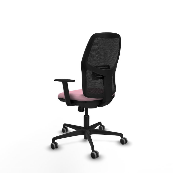 Silla de oficina Alfera con mecanismo Sincro tapizada con Tela color Rosa y malla color Negro. Equipada con lumbar 1D, Brazos 1D y Ruedas 65 mm parqué Silla de oficina Alfera con mecanismo Sincro tapizada con Tela color Rosa y malla color Negro. Equipada con lumbar 1D, Brazos 1D y Ruedas 65 mm parqué