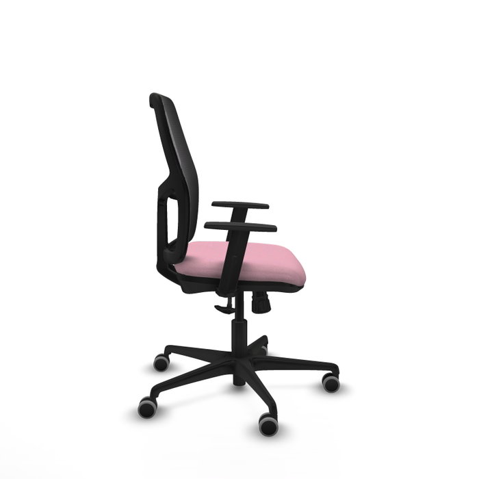 Silla de oficina Alfera con mecanismo Sincro tapizada con Tela color Rosa y malla color Negro. Equipada con lumbar 1D, Brazos 1D y Ruedas 65 mm parqué Silla de oficina Alfera con mecanismo Sincro tapizada con Tela color Rosa y malla color Negro. Equipada con lumbar 1D, Brazos 1D y Ruedas 65 mm parqué