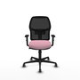 Silla de oficina Alfera con mecanismo Sincro tapizada con Tela color Rosa y malla color Negro. Equipada con lumbar 1D, Brazos 1D y Ruedas 65 mm parqué