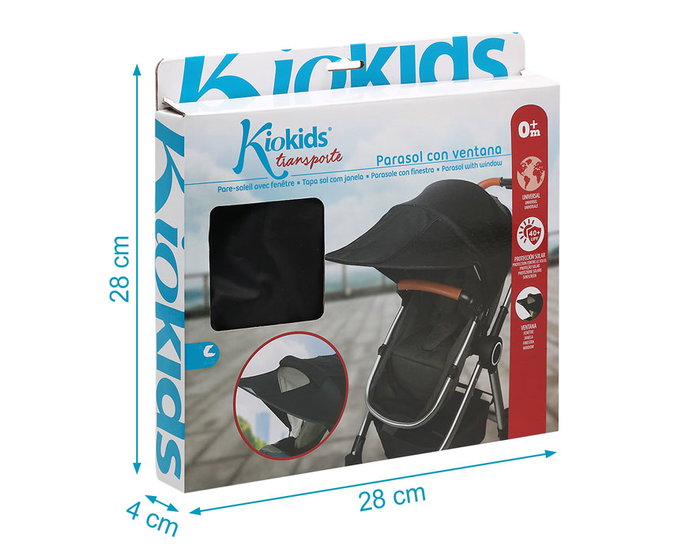 KioKids Parasol Adicional Universal Para Cochecito Infantil Negro +0 meses Protección UPF+40 KioKids Parasol Adicional Universal Para Cochecito Infantil Negro +0 meses Protección UPF+40