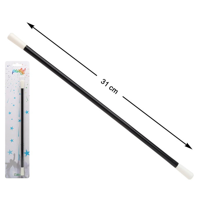 Atosa Varita Mágica Negra Clásica 31 cm para Disfraz de Mago, Hechicero o Ilusionista