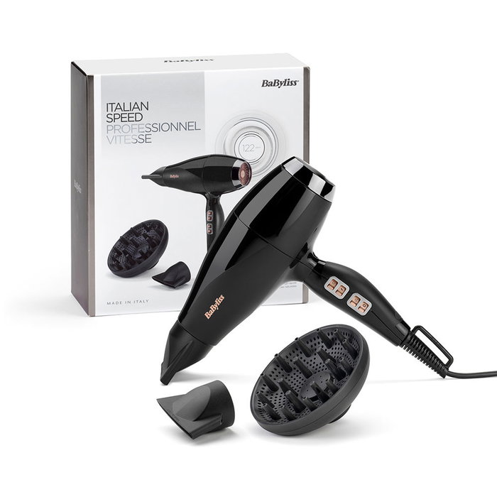 Babyliss 6716DE Secador de Pelo Air Power Pro 2300W con Tecnología Iónica, Boquilla y Difusor, Flujo de Aire 122 km/h, Hecho en Italia
