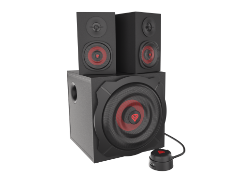 GENESIS Altavoces 2.1 Helium 610 BT con Bluetooth, 60W RMS, Subwoofer 6.5", Control Remoto, Para PC y Gaming - Negro/Rojo