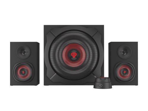 GENESIS Altavoces 2.1 Helium 610 BT con Bluetooth, 60W RMS, Subwoofer 6.5", Control Remoto, Para PC y Gaming - Negro/Rojo