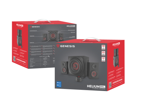 GENESIS Altavoces 2.1 Helium 610 BT con Bluetooth, 60W RMS, Subwoofer 6.5", Control Remoto, Para PC y Gaming - Negro/Rojo