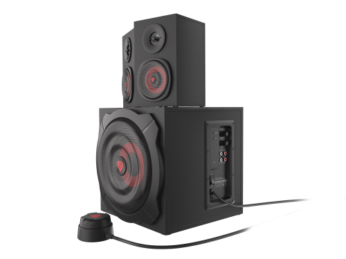 GENESIS Altavoces 2.1 Helium 610 BT con Bluetooth, 60W RMS, Subwoofer 6.5", Control Remoto, Para PC y Gaming - Negro/Rojo