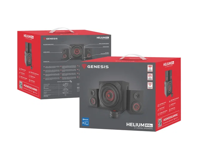 Genesis Helium 610BT 60W RMS 2.1 Bluetooth Negro, Rojo
