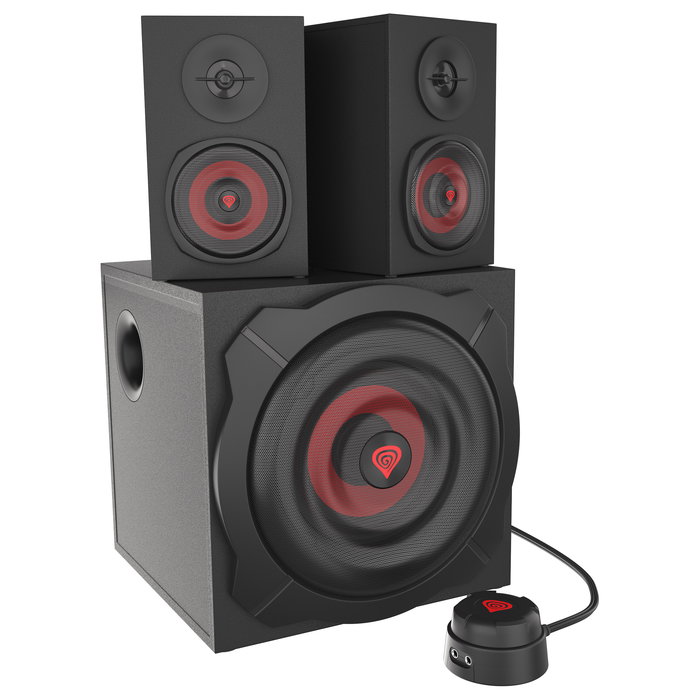Genesis Helium 610BT Altavoces 2.1 para PC, Bluetooth 4.2, 60 W RMS, Subwoofer Activo, Madera, Negro y Rojo