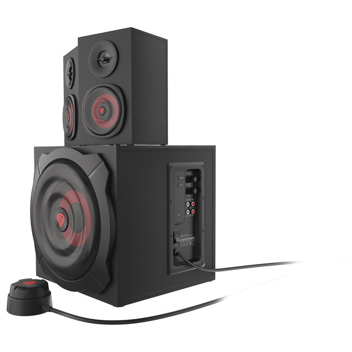 Genesis Helium 610BT Altavoces 2.1 para PC, Bluetooth 4.2, 60 W RMS, Subwoofer Activo, Madera, Negro y Rojo