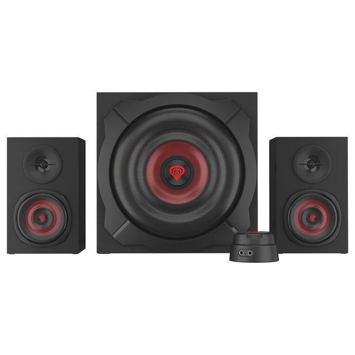 Genesis Helium 610BT Altavoces 2.1 para PC, Bluetooth 4.2, 60 W RMS, Subwoofer Activo, Madera, Negro y Rojo