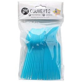 Party Time Juego De 24 Cubiertos Desechables para Fiesta Colores Surtidos Fucsia Azul