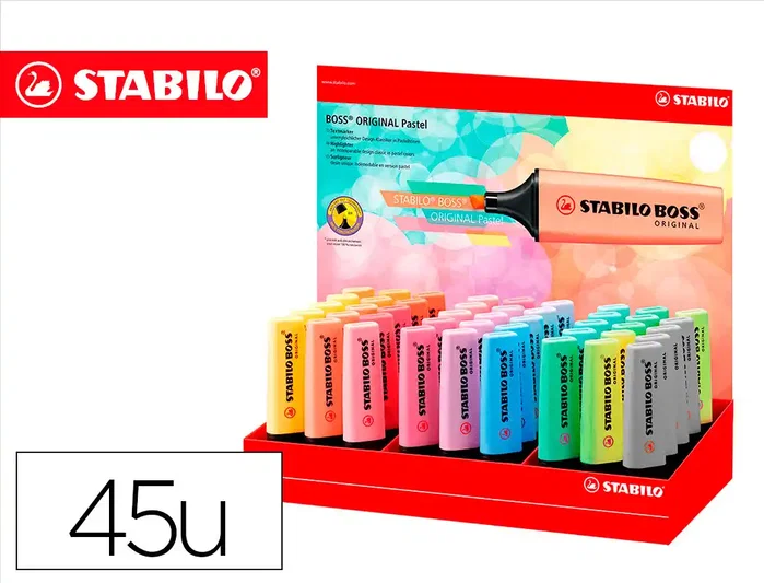 Stabilo Boss Original Marcadores Pastel con Expositor de 45 Unidades Stabilo Boss Original Marcadores Pastel con Expositor de 45 Unidades