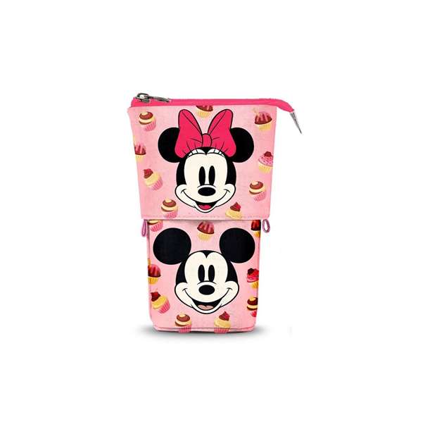 Karactermania Estuche Portatodo Vertical Minnie Mouse Muffin + 2 Bolígrafos Borrables 10 Colores Gel Tinta Azul Rosa Poliéster Abs Plástico Ideal Niñas 3 Años