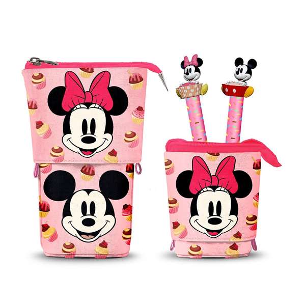 Karactermania Estuche Portatodo Vertical Minnie Mouse Muffin + 2 Bolígrafos Borrables 10 Colores Gel Tinta Azul Rosa Poliéster Abs Plástico Ideal Niñas 3 Años