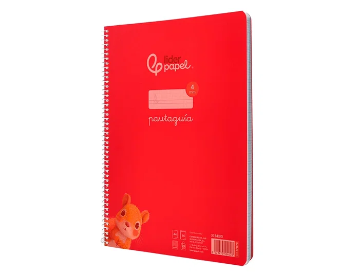 Liderpapel Cuaderno Espiral Pautaguía A4 80 Hojas 90g Cuadro 4mm Rojo