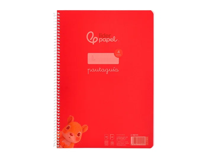 Liderpapel Cuaderno Espiral Pautaguía A4 80 Hojas 90g Cuadro 4mm Rojo