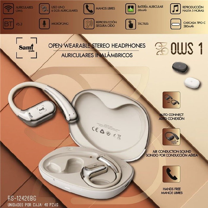 SAMI Auriculares OWS1 Inalámbricos con Estuche de Carga 380mAh y Batería de 60mAh por Auricular