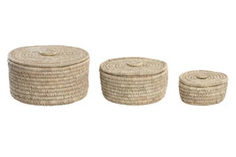 DKD Home Decor Set de 3 Cestas de Fibra 35x35x19 cm Natural