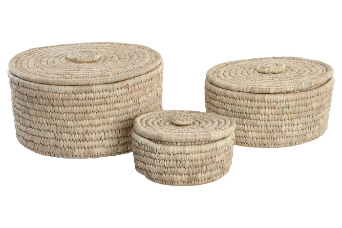 DKD Home Decor Set de 3 Cestas de Fibra 35x35x19 cm Natural DKD Home Decor Set de 3 Cestas de Fibra 35x35x19 cm Natural