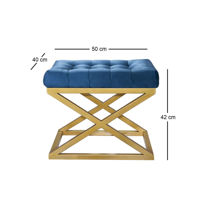 Atelier Del Sofa Puff Dorado y Azul, Elegante Sofá Reposapiés Asiento Adicional para Hogar, 50x40x42 cm Atelier Del Sofa Puff Dorado y Azul, Elegante Sofá Reposapiés Asiento Adicional para Hogar, 50x40x42 cm