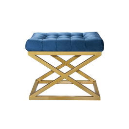 Atelier Del Sofa Puff Dorado y Azul, Elegante Sofá Reposapiés Asiento Adicional para Hogar, 50x40x42 cm