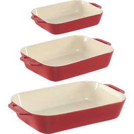 Staub Juego de 3 Piezas de Recipientes Rectangulares de Cerámica, Rojo Cherry
