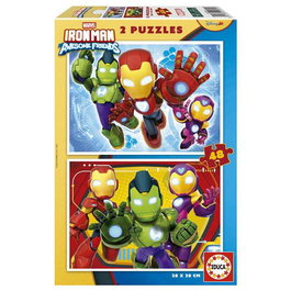 Educa Puzzle Marvel - 2 Puzzles de 48 Piezas Iron Man & His Awesome Friends, para Niños de 4+ Años, Multilingüe