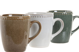 DKD Home Decor Jiahua 25 Taza Moderna Turquesa Beige Gres Esmaltado 350ml Apta Microondas Lavavajillas Aprox. 130 caracteres