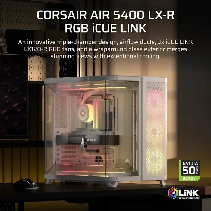 Corsair Carbide Series Air 540 Arctic White, High Airflow ATX Cube Case, Dual Chamber, 2 x 140mm Fans, Side Window, CC-9011074-WW