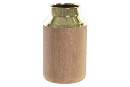 DKD Home Decor Jarrón de Acacia Marrón y Dorado 15,5x15,5x25,5 cm