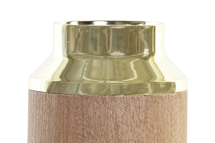 DKD Home Decor Jarrón de Acacia Marrón y Dorado 15,5x15,5x25,5 cm
