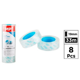 MP Cinta adhesiva transparente cristal, 19 mm x 33 m, 8 uds