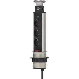 Brennenstuhl ALU Tower Power Regleta de enchufes retráctil de 3 tomas, 2m