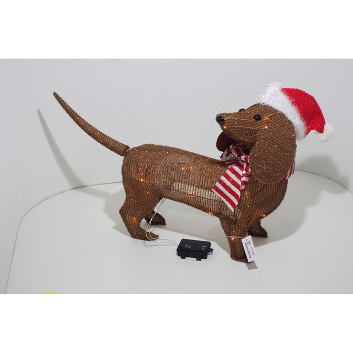 Basics Perro marrón con gorro de Navidad con 40 LEDs