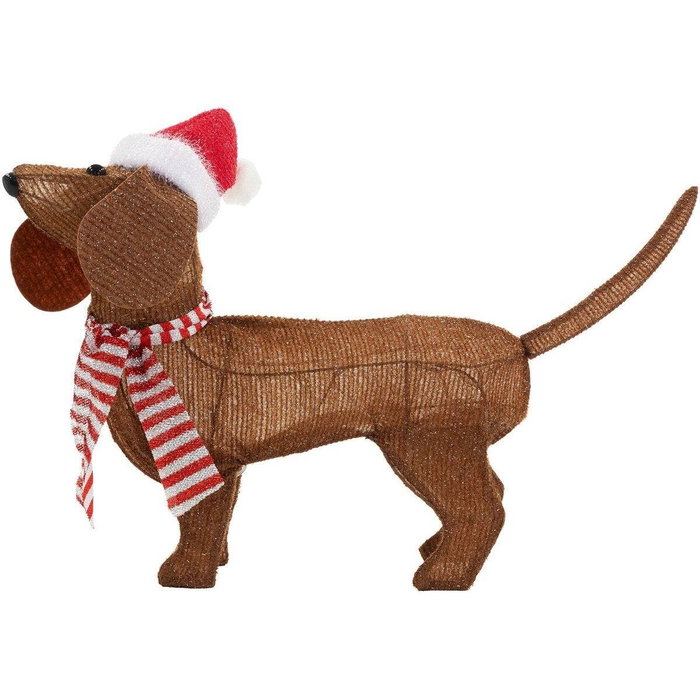 Basics Perro marrón con gorro de Navidad con 40 LEDs