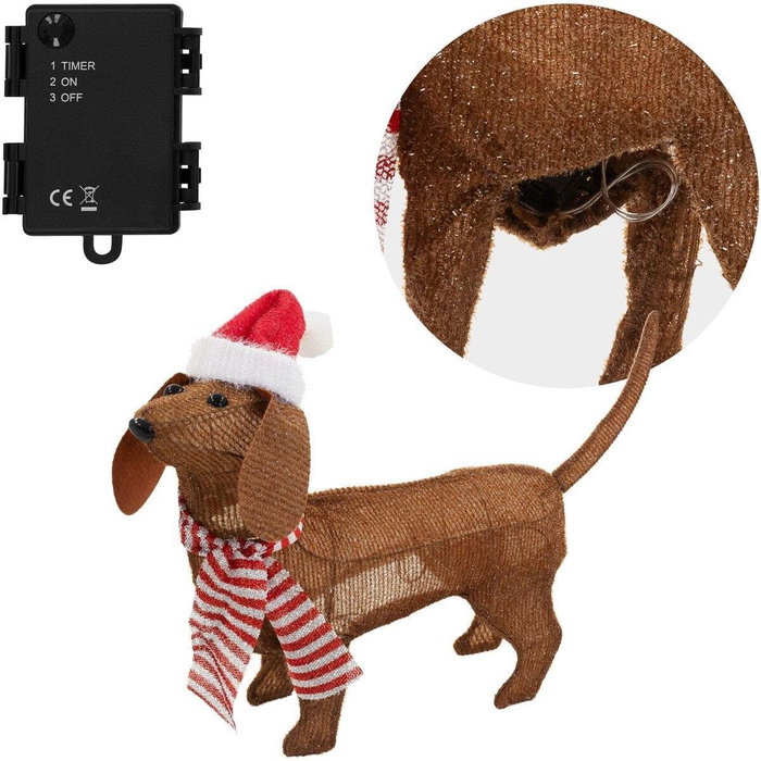 Basics Perro marrón con gorro de Navidad con 40 LEDs