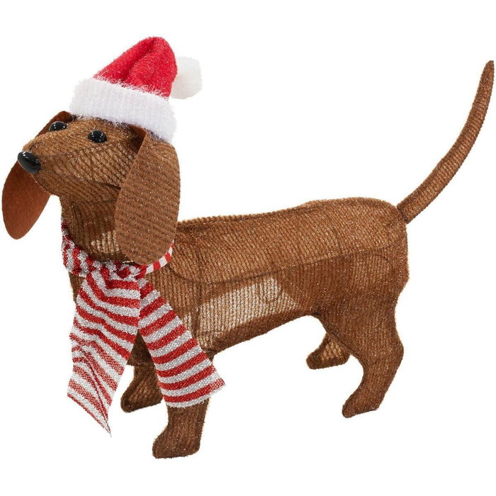 Basics Perro marrón con gorro de Navidad con 40 LEDs