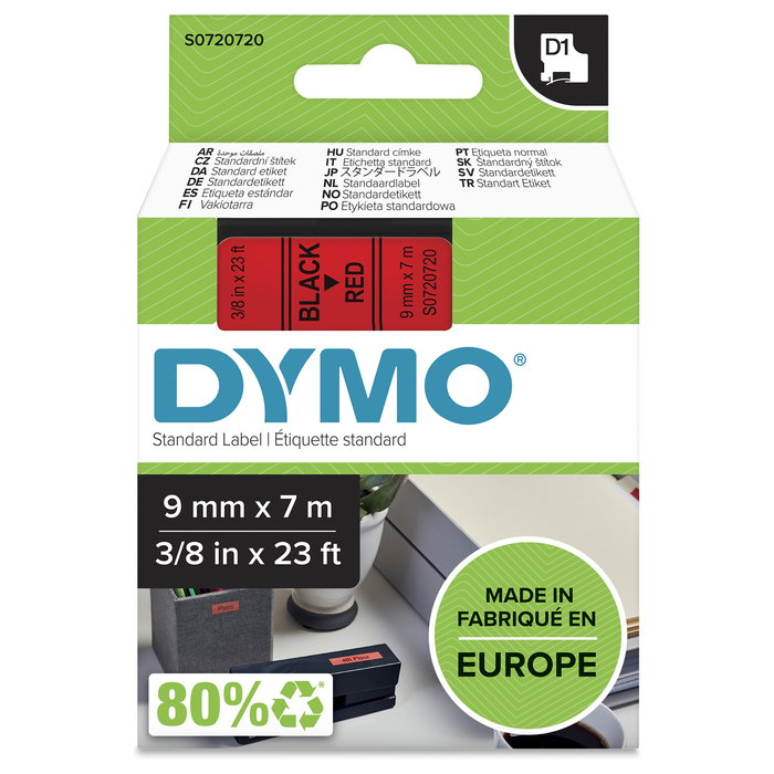 Dymo Cinta D1 Negro sobre Rojo 9mm x 7m Dymo Cinta D1 Negro sobre Rojo 9mm x 7m