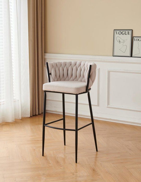 DKD Home Decor Taburete Moderno Beige Metal Poliester Trenzado 44 x 104 x 47 cm (2 Unidades)