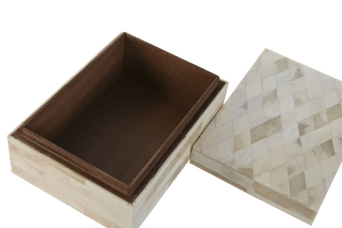 DKD Home Decor Set de 2 Joyeros de Mango y Hueso, Color Crudo