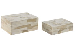 DKD Home Decor Set de 2 Joyeros de Mango y Hueso, Color Crudo